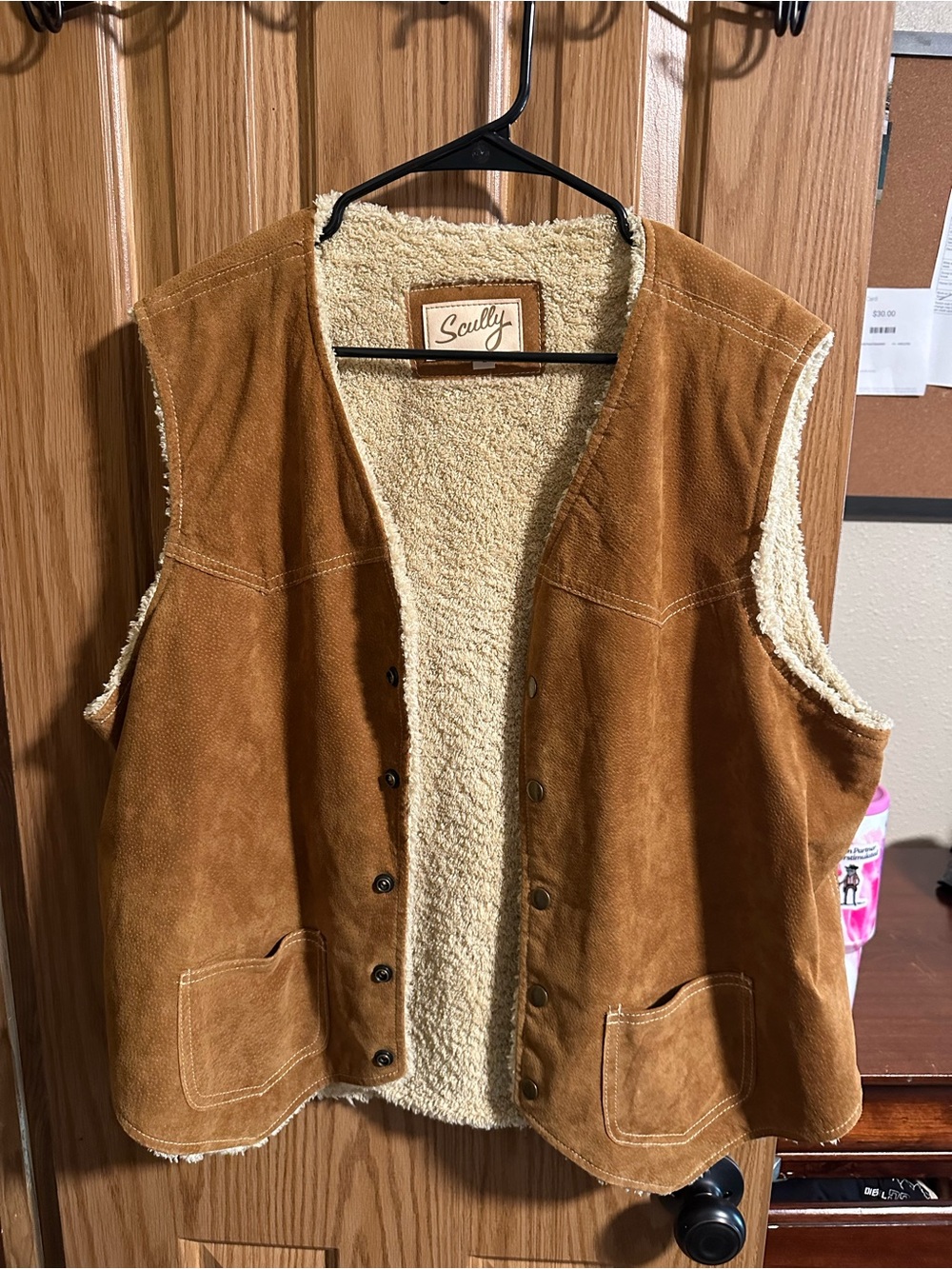 Scully Camel Brown Suede Sherpa-Lined Vest